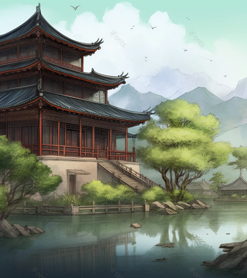 山庄里的安静古房屋建筑自然风背景,插画/手绘图,插画/手绘图库,插画/手绘图下载,插画/手绘
